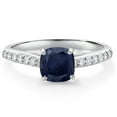 thumbnail image 1 of Gem Stone King 10K White Gold Blue Sapphire and White Lab Grown Diamond Engagement Ring for Women (1.48 Cttw, Gemstone September Birthstone, Cushion 6MM, Size 9), 1 of 4