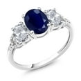 thumbnail image 1 of Gem Stone King 10K White Gold Blue Sapphire White Topaz and Diamond Accent 3-Stone Engagement Ring for Women | 2.84 Cttw | Three Stone Wedding Anniversary Promise Ring for Women, 1 of 4