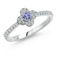 thumbnail image 1 of Gem Stone King 10K White Gold Blue Tanzanite Clover Flower Engagement Ring for Women | 0.28 Cttw | Round 2.5MM | Gemstone December Birthstone | Size 7, 1 of 6