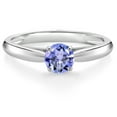 thumbnail image 1 of Gem Stone King 10K White Gold Blue Tanzanite Solitaire Engagement Ring for Women (0.46 Cttw, Round 5MM, Available in Size 5, 6, 7, 8, 9), 1 of 4