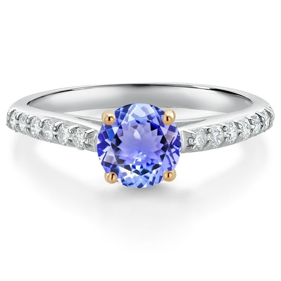 Gem Stone King 10K White Gold Blue Tanzanite and White Lab Grown Diamond Engagement Ring for Women (1.08 Cttw, Round 6MM, Gemstone December Birthstone, Size 7)