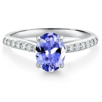 Gem Stone King 10K White Gold Blue Tanzanite and White Lab Grown Diamond Engagement Ring for Women (1.34 Cttw, Oval 8X6MM, Gemstone December Birthstone, Size 5)