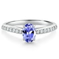 thumbnail image 1 of Gem Stone King 10K White Gold Blue Tanzanite and White Lab Grown Diamond Soitaire Engagement Ring for Women (0.93 Cttw, Oval 7X5MM, Gemstone December Birthstone, Available in Size 5, 6, 7, 8, 9), 1 of 4