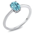 thumbnail image 1 of Gem Stone King 10K White Gold Blue Zircon Solitaire Engagement Ring for Women (1.20 Cttw, Oval 7X5MM, Gemstone Birthstone, Size 8.5), 1 of 3