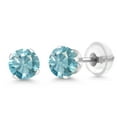 thumbnail image 1 of Gem Stone King 10K White Gold Blue Zircon Stud Earrings for Women Men (1.70 Ct Round 5MM), 1 of 6