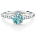 thumbnail image 1 of Gem Stone King 10K White Gold Blue Zircon and White Lab Grown Diamond Engagement Ring for Women (1.38 Cttw, Round 6MM, Gemstone December Birthstone, Size 6), 1 of 4