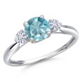 thumbnail image 1 of Gem Stone King 10K White Gold Blue Zircon and White Moissanite 3-Stone Ring for Women | 1.40 Cttw | Round 6MM | Gemstone Birthstone | Size 7, 1 of 6