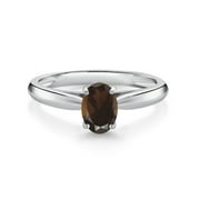 Gem Stone King 10K White Gold Brown Smoky Quartz Solitaire Engagement Ring for Women (0.75 Cttw, Oval 7X5MM, Gemstone Birthstone, Available in Size 5, 6, 7, 8, 9)