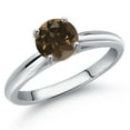 thumbnail image 1 of Gem Stone King 10K White Gold Brown Smoky Quartz Solitaire Engagement Ring for Women | 0.80 Cttw | Round 6MM | Gemstone Birthstone | Size 8, 1 of 6