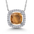 thumbnail image 1 of Gem Stone King 10K White Gold Brown Tiger Eye and White Lab Grown Diamond Pendant Necklace for Women | 1.11 Cttw | Gemstone Birthstone | Cushion 6MM | With 18 inch Chain, 1 of 6