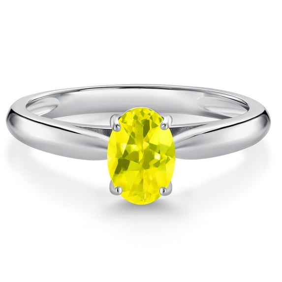 Gem Stone King 10K White Gold Canary Mystic Topaz Solitaire Engagement Ring for Women (0.80 Cttw, Oval 7X5MM, Gemstone Birthstone, Size 8)