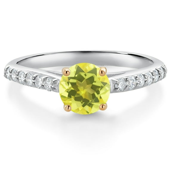 Gem Stone King 10K White Gold Canary Mystic Topaz and White Lab Grown Diamond Engagement Ring for Women (1.18 Cttw, Round 6MM, Gemstone, Size 6)