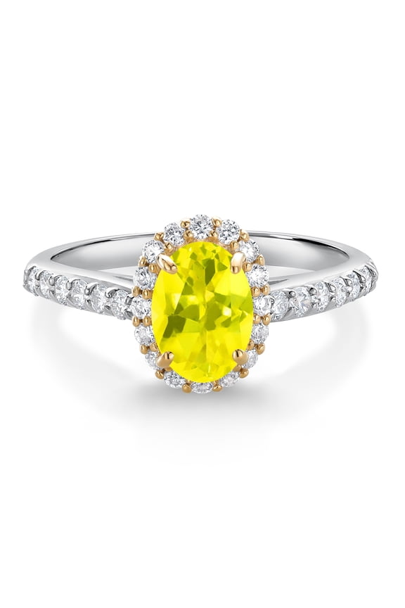 10K White Gold Canary Mystic Topaz White White Lab Grown Diamond Halo Engagement Ring for Women (1.11 Cttw, Oval 7X5MM, Gemstone, Size 7)
