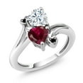 thumbnail image 1 of Gem Stone King 10K White Gold Diamond Accent Ring Near Colorless Heart Shape 1.80cttw Moissanite and Created Ruby (Size 8), 1 of 3