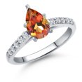 thumbnail image 1 of Gem Stone King 10K White Gold Ecstasy Mystic Topaz and E - F Lab Grown Diamond Engagement Ring for Women | 1.87 Cttw | Pear Shape 9X6MM | Gemstone November Birthstone | Size 9, 1 of 6