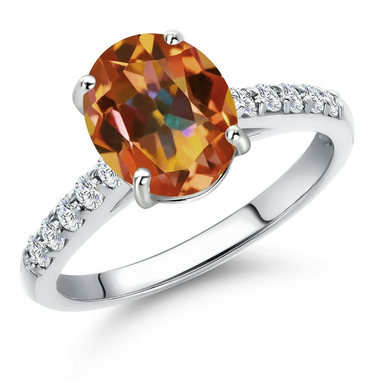 Gem Stone King 10K White Gold Ecstasy Mystic Topaz and Lab Grown
