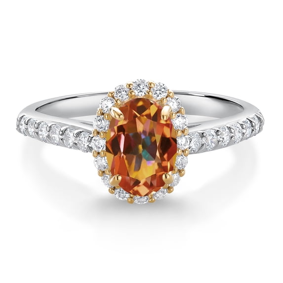 Gem Stone King 10K White Gold Ecstasy Mystic Topaz White White Lab Grown Diamond Halo Engagement Ring for Women (1.31 Cttw, Oval 7X5MM, Gemstone, Size 8)