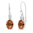 thumbnail image 1 of Gem Stone King 10K White Gold Ecstasy Mystic Topaz and White Topaz Dangle Earrings for Women (2.76 Cttw, Gemstone Birthstone, Oval 8x6mm), 1 of 5
