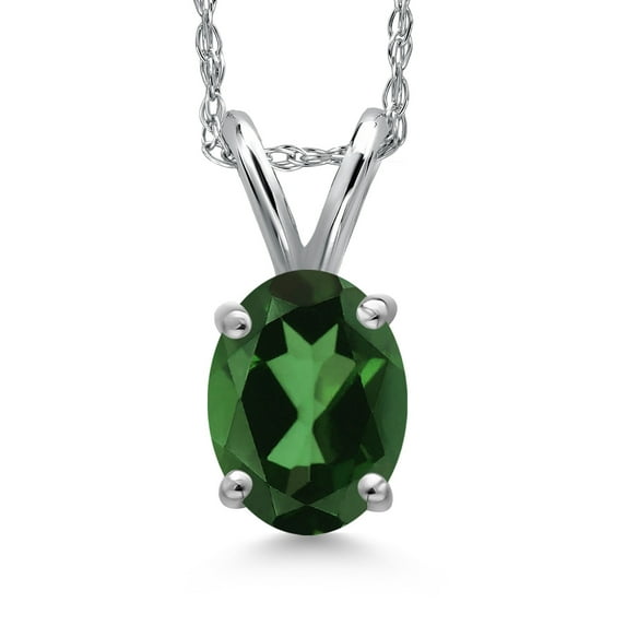 Gem Stone King 10K White Gold Emerald Envy Mystic Topaz Pendant Necklace for Women | 0.80 Cttw | Gemstone November Birthstone | Oval 7X5MM | With 18 inch Chain