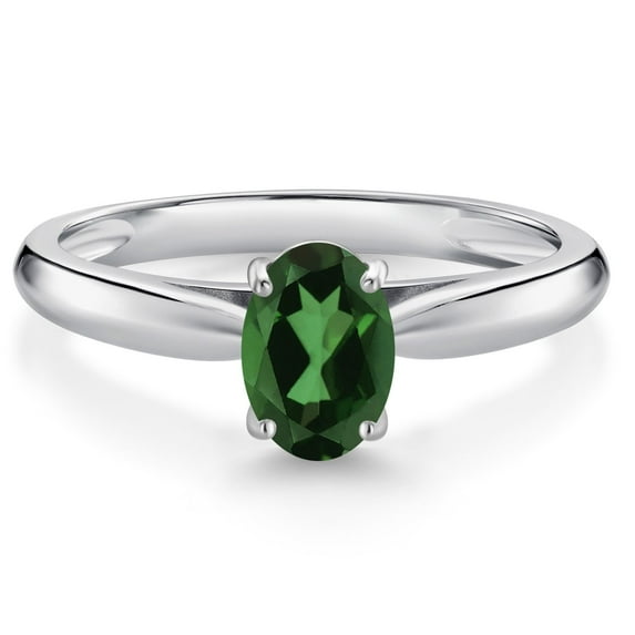 Gem Stone King 10K White Gold Emerald Envy Mystic Topaz Solitaire Engagement Ring for Women (0.80 Cttw, Oval 7X5MM, Gemstone Birthstone, Size 8)