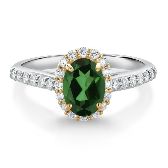 Gem Stone King 10K White Gold Emerald Envy Mystic Topaz White White Lab Grown Diamond Halo Engagement Ring for Women (1.11 Cttw, Oval 7X5MM, Gemstone, Size 8)