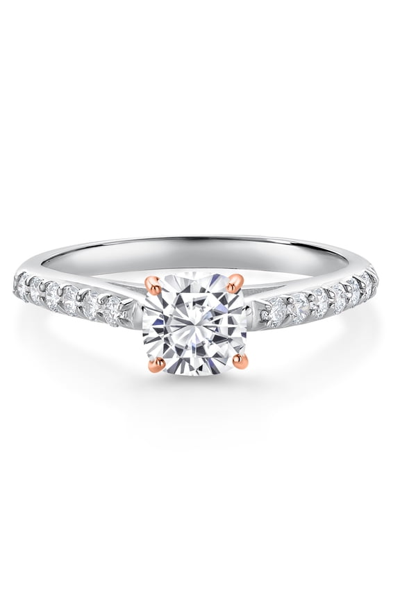 10K White Gold Engagement Ring with Rose Gold Prongs G/H Lab Grown Diamond Set with Moissanite (0.81 Cttw, Size 6)
