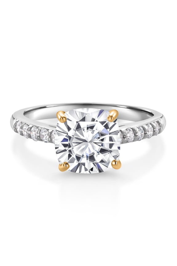 10K White Gold Engagement Ring with Yellow Gold Prongs G/H Lab Grown Diamond Set with Moissanite (2.60 Cttw, Size 7)