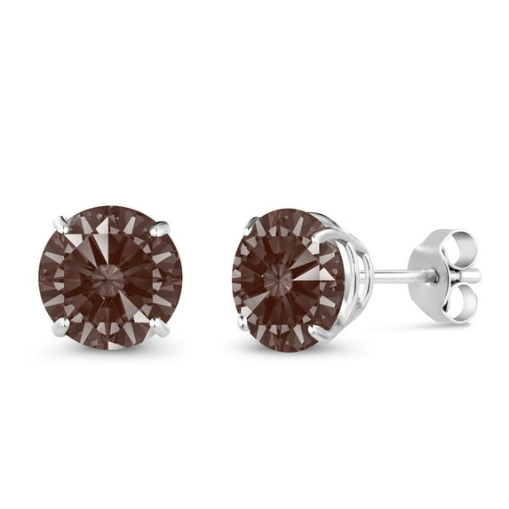 Gem Stone King 10K White Gold Fancy Brown Zirconia Stud Earrings for Women Men (2.56 Cttw, Gemstone Birthstone, Round 7MM)