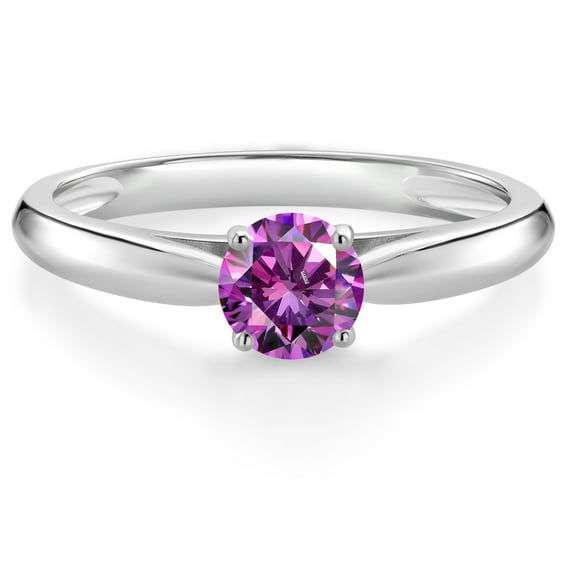 Gem Stone King 10K White Gold Fancy Purple Zirconia Solitaire Engagement Ring for Women (0.46 Cttw, Round 5MM, Available in Size 5, 6, 7, 8, 9)