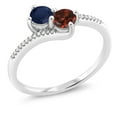 thumbnail image 1 of Gem Stone King 10K White Gold Forever United Two Stone Blue Sapphire and Red Garnet and Diamond Engagement Ring for Women (0.90 Cttw, Round) (Size 9), 1 of 4