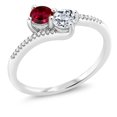 thumbnail image 1 of Gem Stone King 10K White Gold Forever United Two Stone Red Created Ruby and White Topaz and Diamond Engagement Ring for Women (0.75 Cttw, Round) (Size 6), 1 of 4