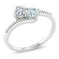 thumbnail image 1 of Gem Stone King 10K White Gold Forever United Two Stone White Moissanite and Sky Blue Aquamarine and Diamond Engagement Ring for Women (0.65 Cttw, Round) (Size 7), 1 of 4