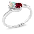 thumbnail image 1 of Gem Stone King 10K White Gold Forever United Two Stone White Simulated Opal and Red Created Ruby and Diamond Engagement Ring for Women (0.67 Cttw, Round) (Size 6), 1 of 4