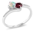 thumbnail image 1 of Gem Stone King 10K White Gold Forever United Two Stone White Simulated Opal and Red Rhodolite Garnet and Diamond Engagement Ring for Women (0.79 Cttw, Round) (Size 5), 1 of 4