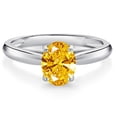 thumbnail image 1 of Gem Stone King 10K White Gold Golden Yellow Zirconia Solitaire Engagement Ring for Women (1.21 Cttw, Oval 8X6MM, Gemstone Birthstone, Size 9), 1 of 4
