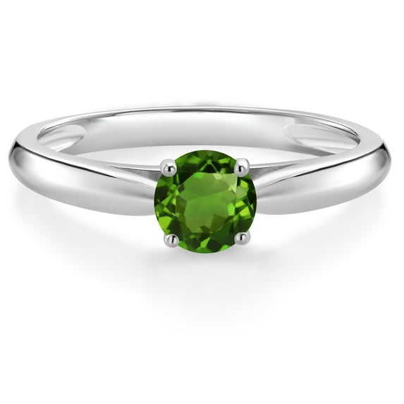 Gem Stone King 10K White Gold Green Chrome Diopside Solitaire Engagement Ring for Women (0.50 Cttw, Round 5MM, Available in Size 5, 6, 7, 8, 9)