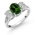 thumbnail image 1 of Gem Stone King 10K White Gold Green Chrome Diopside, White Lab Grown Diamond Engagement Ring for Women | 2.04 Cttw | Oval 8X6MM | Gemstone Birthstone | Size 7, 1 of 5