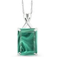 thumbnail image 1 of Gem Stone King 10K White Gold Green Malachite Pendant Necklace for Women (10.00 Cttw, Gemstone Birthstone, Emerald Cut Cut 14x10MM, with 18 inch Chain), 1 of 5