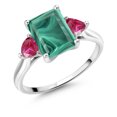 thumbnail image 1 of Gem Stone King 10K White Gold Green Malachite and Red Created Ruby 3 Stone Engagement Ring for Women (4.04 Cttw, Emerald Cut 9X7MM, Gemstone Birthstone, Size 9), 1 of 4