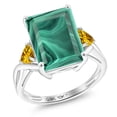 thumbnail image 1 of Gem Stone King 10K White Gold Green Malachite and Yellow Citrine 3 Stone Engagement Ring for Women (10.42 Cttw, Emerald Cut 14X10MM, Trillion 4MM, Size 6), 1 of 5