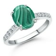 thumbnail image 1 of Gem Stone King 10K White Gold Green Malachite and Lab Grown Diamond Engagement Ring for Women | 2.70 Cttw | Oval 9X7MM | Gemstone Birthstone | Size 6, 1 of 6
