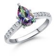 thumbnail image 1 of Gem Stone King 10K White Gold Green Mystic Topaz and E - F Lab Grown Diamond Engagement Ring for Women | 1.80 Cttw | Pear Shape 9X6MM | Gemstone November Birthstone | Size 8, 1 of 6
