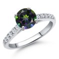 thumbnail image 1 of Gem Stone King 10K White Gold Green Mystic Topaz and Lab Grown Diamond Engagement Ring for Women | 1.50 Cttw | Round 7MM | Gemstone November Birthstone | Size 9, 1 of 6