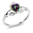 thumbnail image 1 of Gem Stone King 10K White Gold Green Mystic Topaz and White Diamond Irish Celtic Claddagh Ring for Women (1.01 Cttw, Heart Shape 6MM, Available 5,6,7,8,9), 1 of 6