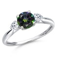 thumbnail image 1 of Gem Stone King 10K White Gold Green Mystic Topaz and White Topaz 3-Stone Ring for Women | 1.28 Cttw | Round 6MM | Gemstone November Birthstone | Size 7, 1 of 6