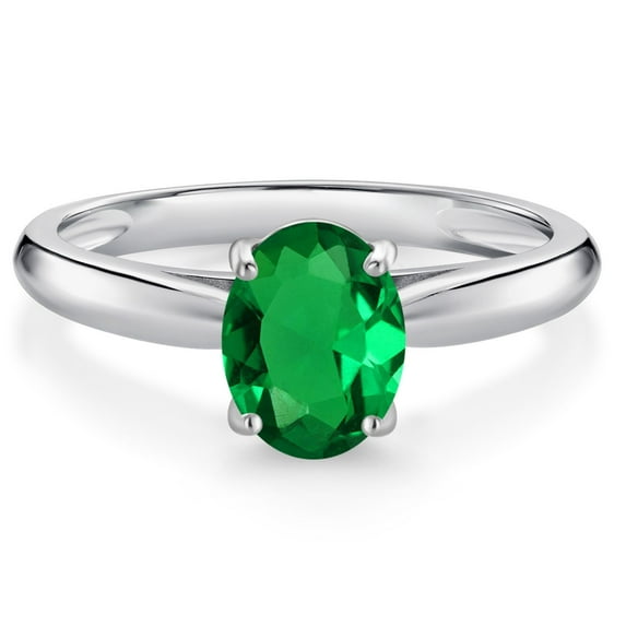 Gem Stone King 10K White Gold Green Nano Emerald Solitaire Engagement Ring for Women (0.75 Cttw, Oval 8X6MM, Gemstone May Birthstone, Available in Size 5, 6, 7, 8, 9)