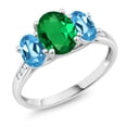 thumbnail image 1 of Gem Stone King 10K White Gold Green Nano Emerald Swiss Blue Topaz and White Diamond Oval 3-Stone Engagement Ring for Women (2.00 Cttw, Gemstone May Birthstone, Size 9), 1 of 3