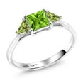 thumbnail image 1 of Gem Stone King 10K White Gold Green Peridot 3 Stone Engagement Ring for Women (1.09 Cttw, Gemstone August Birthstone, Princess Center 5MM, Trillion 3.5MM, Size 9.5), 1 of 5