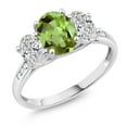 thumbnail image 1 of Gem Stone King 10K White Gold Green Peridot and Lab Grown Diamond Engagement Ring for Women | 2.42 Cttw | Oval 8X6MM | Gemstone August Birthstone | Size 5, 1 of 3