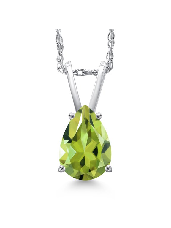 10K White Gold Green Peridot Pendant Necklace for Women | 1.84 Cttw | Gemstone August Birthstone | Pear Shape 10X7MM | With 18 inch Chain